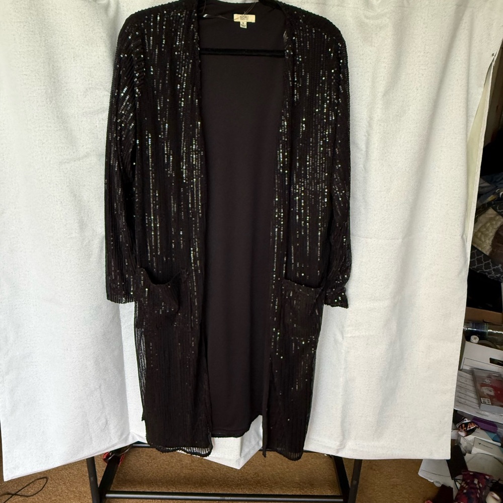 Kori Black Sequin Long Open Cardigan